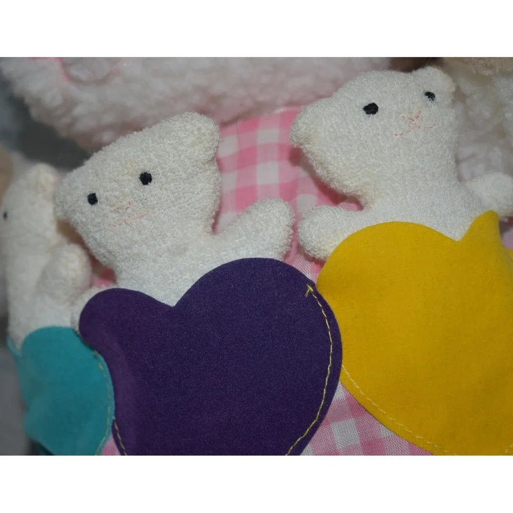 Vintage 1993 Dakin Mother Sheep Plush Pink Gingham Dress with 3 Baby Lambs 16 in